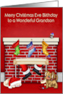 Birthday on Christmas Eve to Grandson with Animals and Santa Claus card