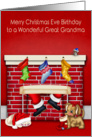 Birthday on Christmas Eve to Great Grandma, animals with Santa Claus card