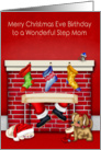 Birthday on Christmas Eve to Step Mom, animals with Santa Claus card