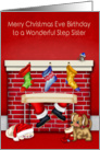 Birthday on Christmas Eve to Step Sister, animals with Santa Claus card
