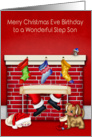 Birthday on Christmas Eve to Step Son, animals with Santa Claus card