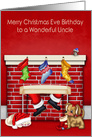 Birthday on Christmas Eve to Uncle, Cute animals with Santa Claus card