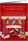 Birthday on Christmas Eve to Fiancee, animals with Santa Claus on red card