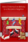Birthday on Christmas Eve to Neighbor, animals with Santa Claus card