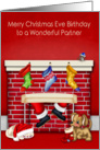 Birthday on Christmas Eve to Partner, animals with Santa Claus card