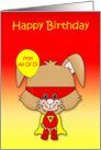 Birthday from All Of Us, general, super bunny with a mask and balloon card