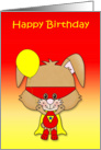 Birthday, general, super bunny with a mask and a yellow balloon card