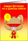 Birthday to Niece Custom Age a Super Bunny with a Mask and Balloon card