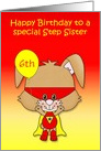 Birthday to Step Sister, custom age, super bunny with a mask, balloon card