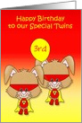 Birthday to Our Twins Custom Age Card with a Super Bunny with a Mask card