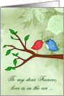 Love & Romance to Fiancee, two cute birds in love sharing a worm card
