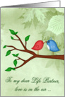 Love & Romance to Life Partner, two cute birds in love sharing a worm card