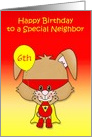 Birthday to Neighbor, custom age, super bunny with a mask, balloon card