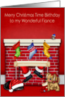 Birthday at Christmas Time to Fiance, animals with Santa Claus on red card