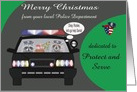 Christmas from Police Department, custom name, raccoons in police car card