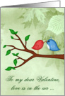 Valentine’s Day to Valentine, two cute birds in love sharing a worm card