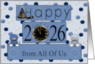 New Year’s from All Of Us 2026 Card with Owls on Blue Polka Dots card