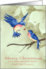 Christmas to Niece and Fiance with Beautiful Blue Birds and Ornament card