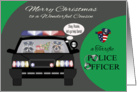 Christmas to Cousin, adorable raccoons in a police car, Santa bag card