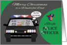 Christmas to Dad, adorable raccoons in a police car, Santa bag card