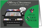 Christmas to Foster Dad, adorable raccoons in a police car with badge card