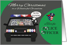 Christmas to Grandson Police Officer, adorable raccoons in police car card