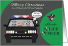 Christmas to Great Nephew, adorable raccoons in a police car, badge card
