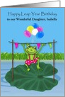 Leap Year Birthday Custom Relationship with Frog Leaping on Lilly Pad card