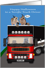 Halloween to Truck Driver, general, raccoon driving a semi, warlocks card