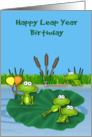 Leap Year Birthday, general, frogs having fun on a lily pad, balloons card