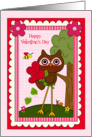 Valentine’s Day, general, cute owl with hearts in frame with flowers card