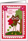 Valentine’s Day, custom name, cute owl with hearts, frame, flowers card