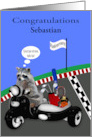 Congratulations on Retirement Custom Name with a Raccoon on Scooter card
