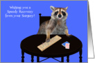 Get Well from surgery, cribbage theme, humor, raccoon playing cribbage card