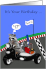 17th Birthday with an Adorable Raccoon Driving a Scooter and Side Car card