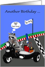 50th Birthday, over the hill humor, adorable raccoon driving a scoote card