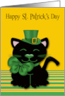 St. Patrick’s Day Card with a Cute Black Cat Wearing a Leprechaun Hat card
