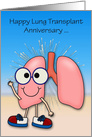 Anniversary on Lung Transplant Card with Happy Lungs Wearing Sneakers card