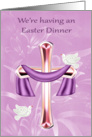 Invitations, Easter Dinner, Religious, cross with white doves, flowers card
