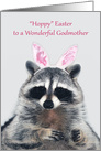 Easter to Godmother, an adorable raccoon wearing bunny ears on gray card