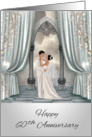 60th Wedding Anniversary, dark-skinned Bride and groom, ocean view card