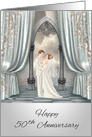 50th Wedding Anniversary with a Bride and Groom and an Ocean View card