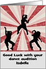 Good Luck, Audition, dance, custom name, female silhouettes, sunburst card