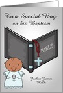 Congratulations, Baptism to dark-skinned baby boy, custom name card