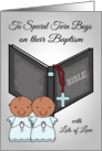 Congratulations, Baptism to dark-skinned baby boys, twins, blue card