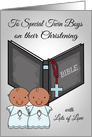 Congratulations, Christening to dark-skinned baby boys, twins, blue card