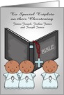 Congratulations, Christening, dark-skinned boys, triplets, custom name card