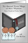 Congratulations, Baptism, dark-skinned boys, twins, custom name card