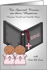 Congratulations, Baptism, dark-skinned twin girls, custom name card
