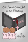 Congratulations, Christening, dark-skinned twin girls, general, pink card